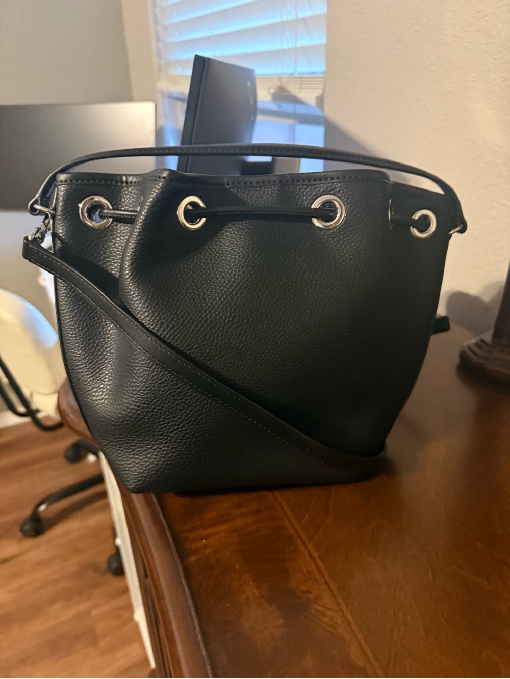 Michael Kors Black Pebbled Leather Drawstring Shoulder Bag
